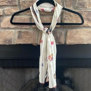 Liz Claiborne white, black, red, green and gold Christmas ornament scarf.